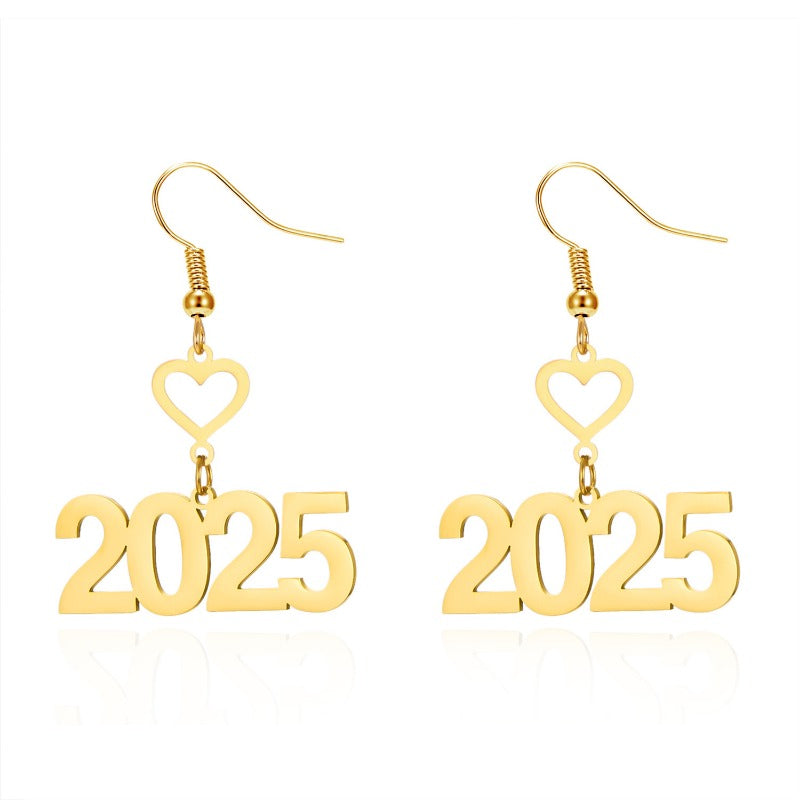 Wholesale Geometric Stainless Steel Versatile Love Digital New Year Earrings ACC-ES-YingHao009