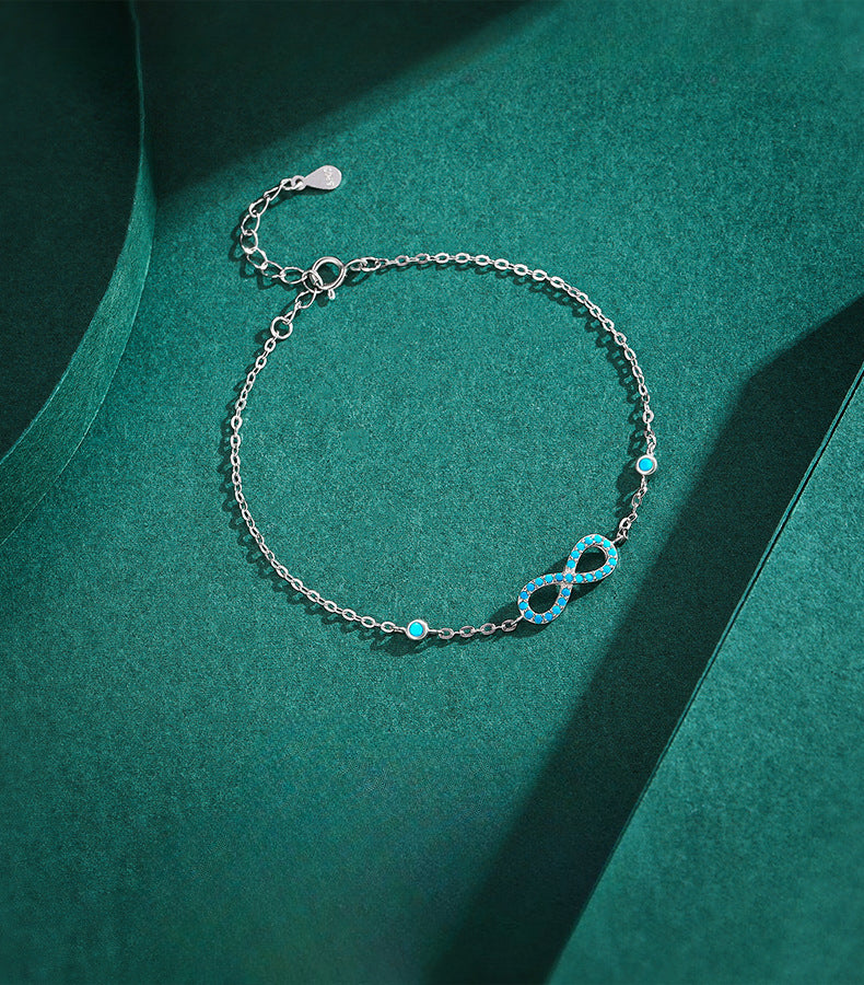 Wholesale S925 Silver Infinite Love Symbol Bracelet Turquoise Hand Jewelry Cross Chain Heart Bracelets ACC-BT-MoDian002