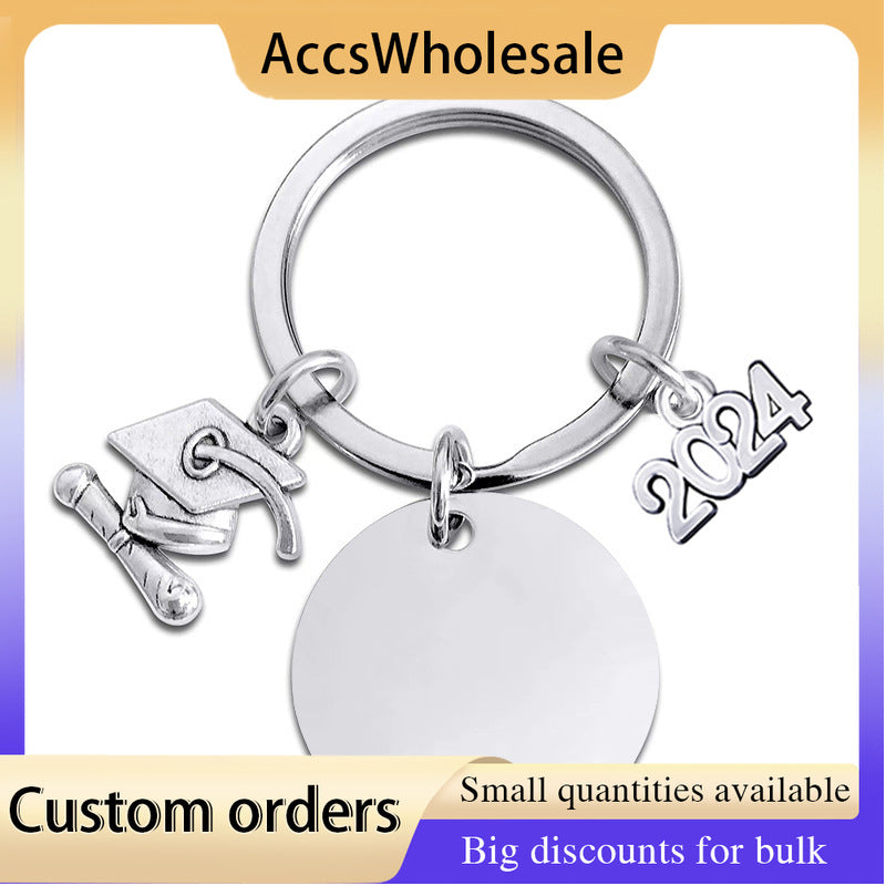 Custom Keychains with Laser Engraved Text or Logo - Graduation Heart Shaped Round Metal Keychain