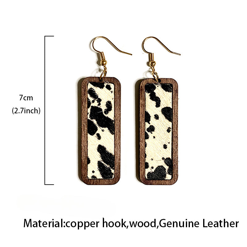 Wholesale Vintage Geometric Western Leopard Print Genuine Leather Earrings ACC-ES-XinChuan056