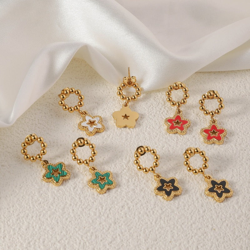 Wholesale Stainless Steel Round Steel Bead Pendant Five-pointed Star Earrings ACC-ES-RuiX005