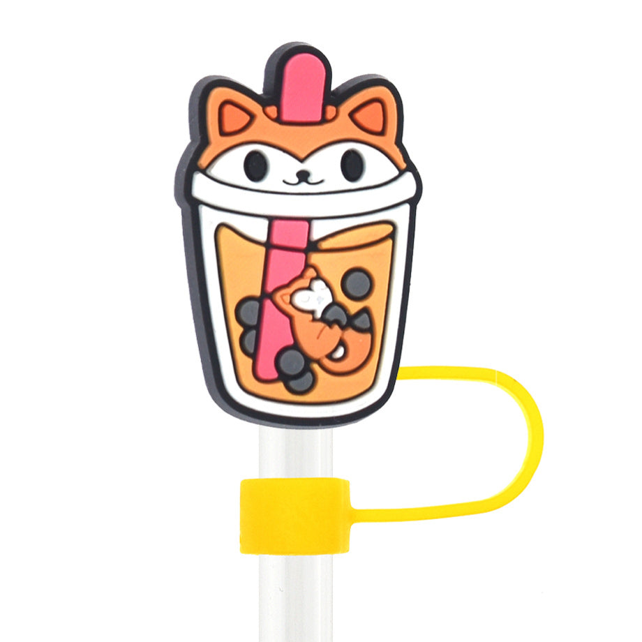 Wholesale Random 100pcs Cartoon Animal Milk Tea Cup 10mm PVC Soft Straw Tube Cap ACC-SCR-RYY084