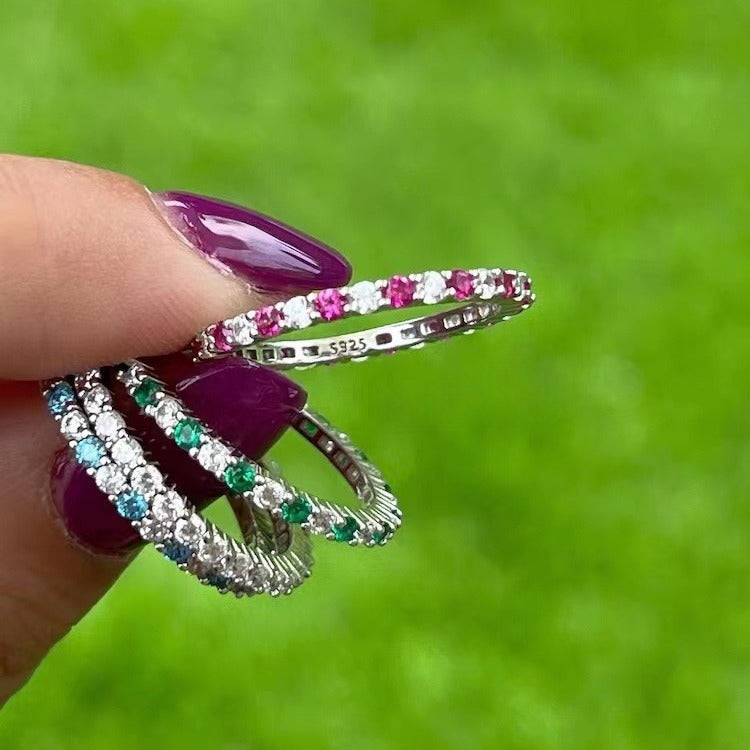 Wholesale S925 Silver Color Ring Simple Thin Row Diamond Rings ACC-RS-LLT006