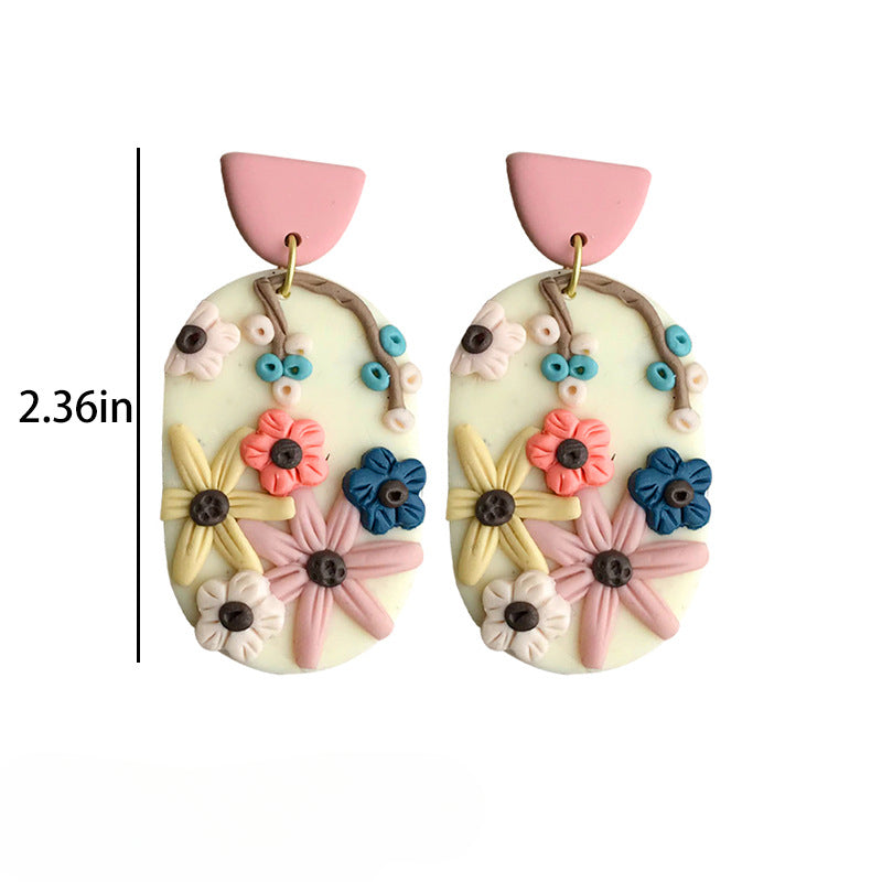 Wholesale Polymer Clay Soft Pottery Exquisite Carved Flower Texture Handmade Earrings ACC-ES-HY081