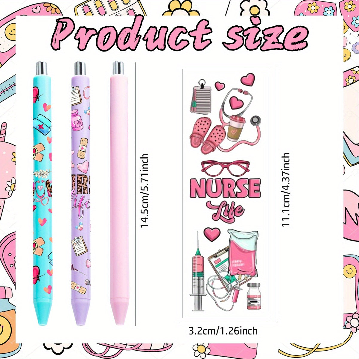 20pcs/40pcs Plastic Ballpoint Pen and Nurse UV DTF Pen Wraps Set for Appreciation Gifts Labor and Delivery Assistant Student Coworkers