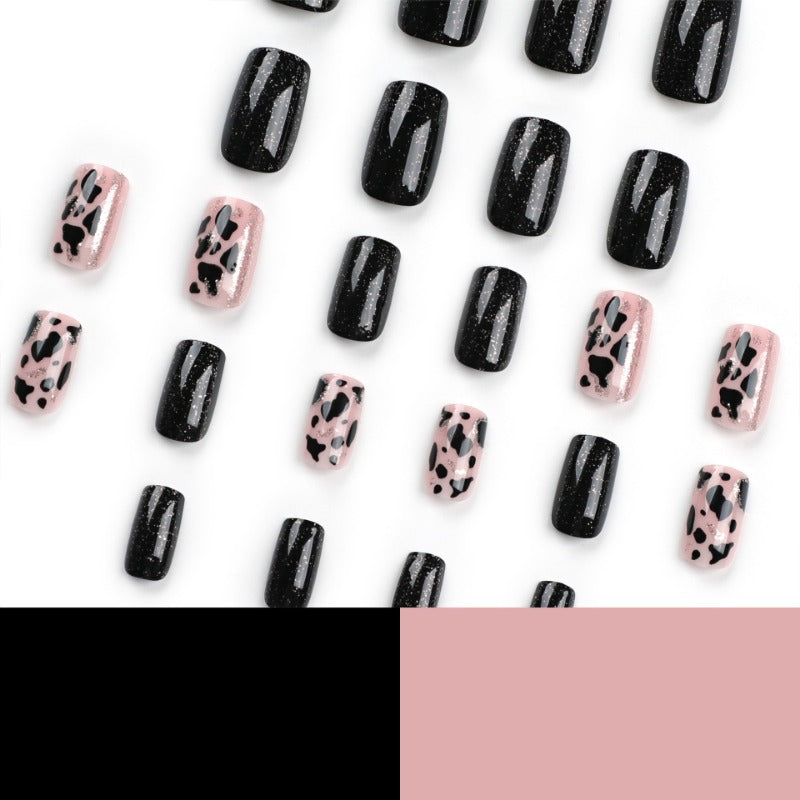Wholesale 24 Pieces/box Gold Glitter Cow Pattern Nails Kits Nail Stickers ACC-NS-LeFan134