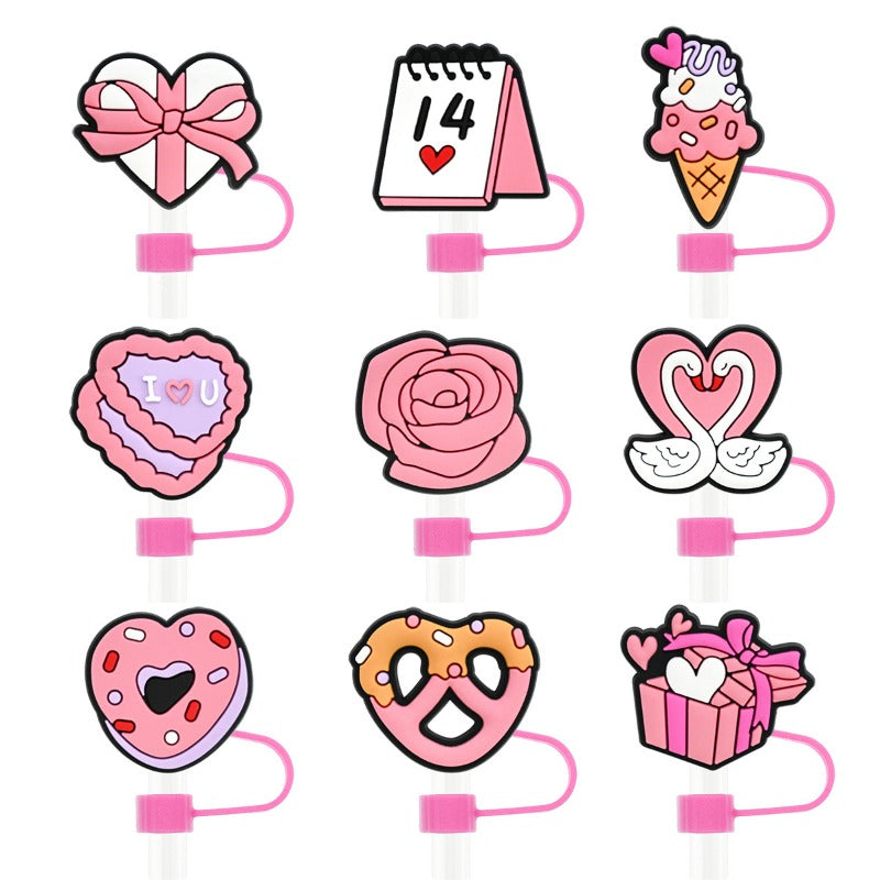 Wholesale Random 100pcs Girly Pink 10mm PVC Soft Straw Tube Cap ACC-SCR-RYY152