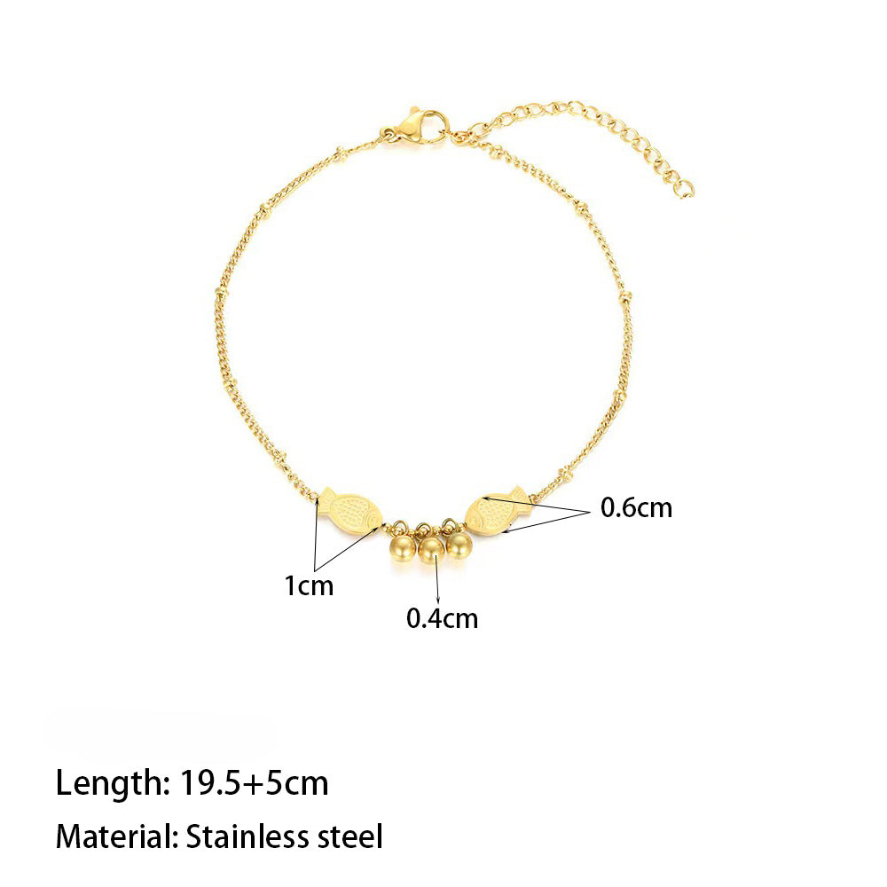 Wholesale Round Bead Pendant Small Fish Titanium Steel Anklets ACC-AS-Qiyun003