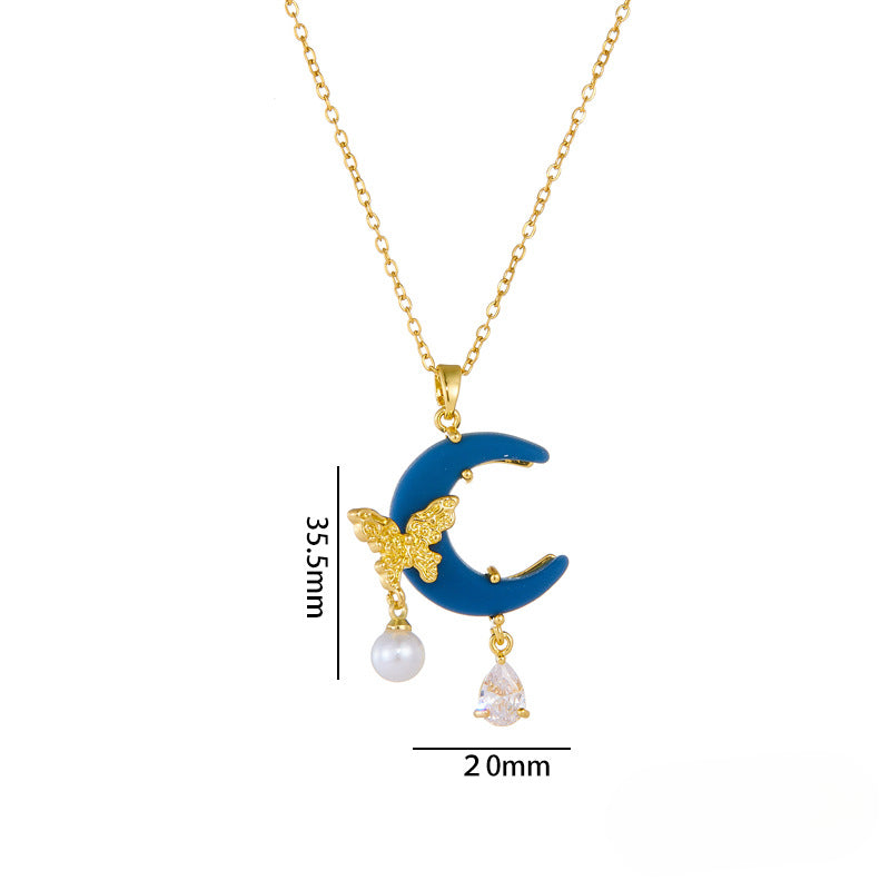 Wholesale Titanium Steel Necklace Butterfly Moon Pendant ACC-NE-Rongc011