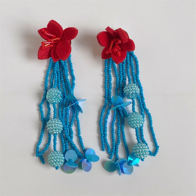 Wholesale Floral Long Tassel Resin Earrings ACC-ES-ZongMei001