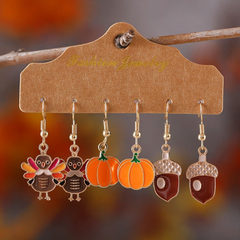 Wholesale Thanksgiving Turkey Pumpkin Earrings Set ACC-ES-zhiyu006