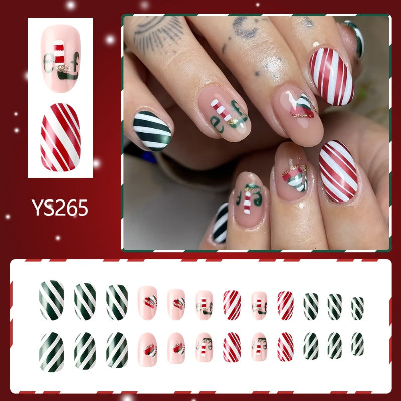 Wholesale 24 Pieces/box Christmas Red and Green Stripes Nails Kits Nail Stickers ACC-NS-MiKe010