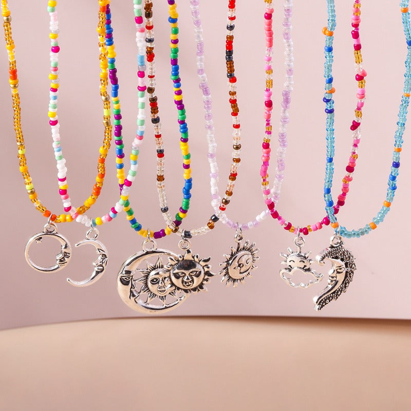 Wholesale 7pcs Vintage Sun Moon Rice Bead Necklace Set ACC-NE-YueSen022