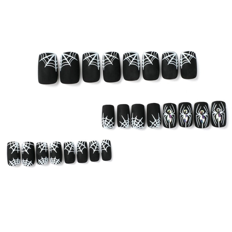 Wholesale 24 Pieces/box Halloween Spider Web Press-on Nails Kits Nail Stickers ACC-NS-LeFan084