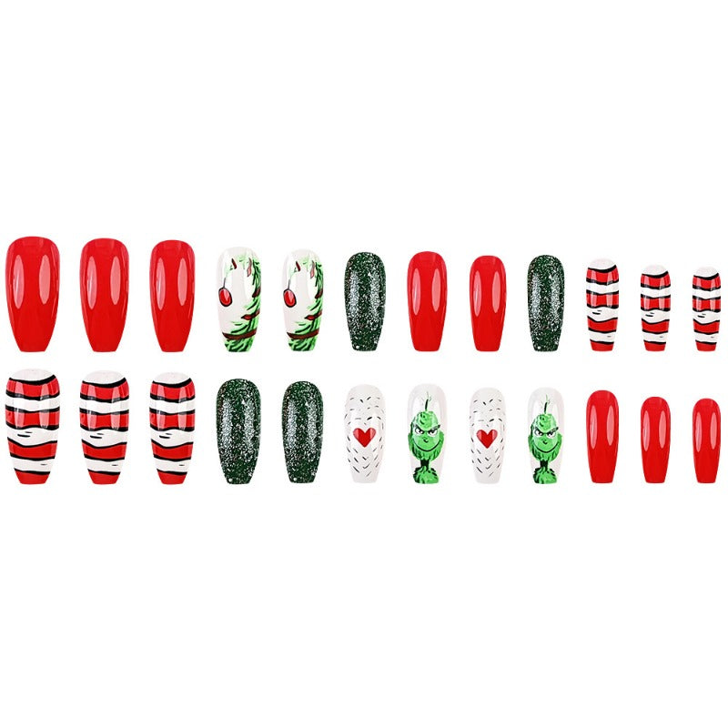 Wholesale 24 Pieces/box Christmas Cartoon Green Nails Kits Nail Stickers ACCVIP-NS-QXJ002