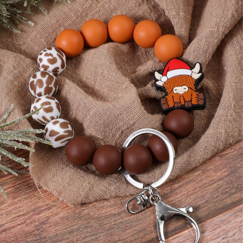 Wholesale Christmas Cute Santa Hat Old Man Silicone Beaded Keychain ACC-KC-JiuYa020