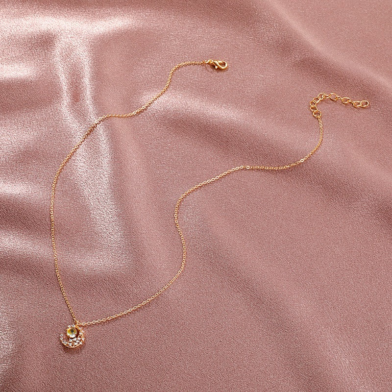 Wholesale Moonstone Pendant Necklace Forest Metal Moon Clavicle Necklaces ACC-NE-DQ001