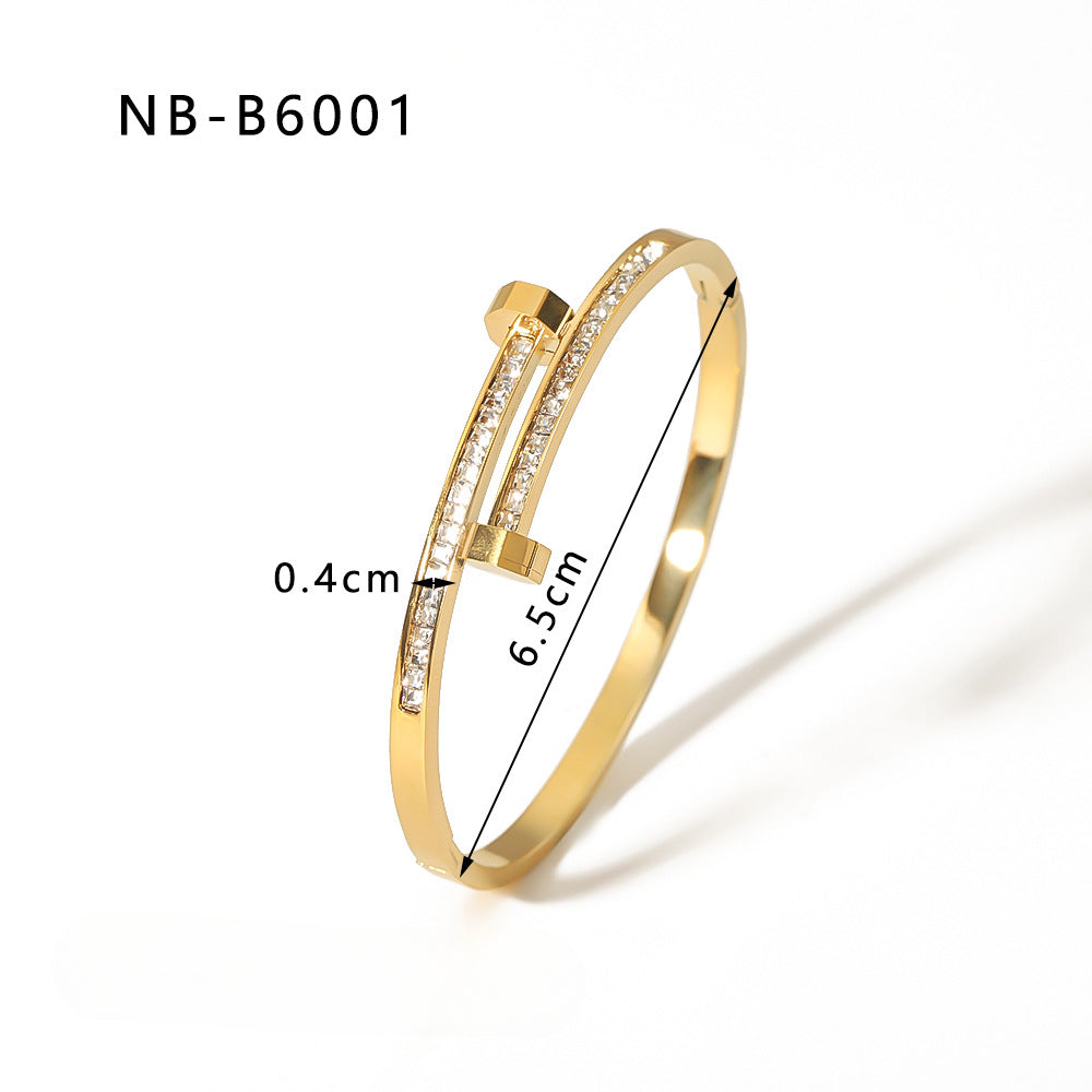 Wholesale Zircon Bracelet Numbers Rhombus Pattern Five-pointed Star Stainless Steel Gold-plated Bracelet ACC-BT-Xiny012
