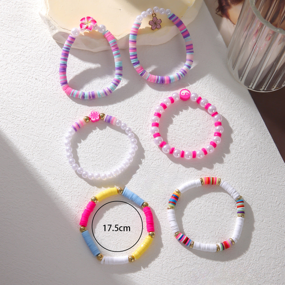 Wholesale Colorful Polymer Clay Flower Shell Bracelet Set ACC-BT-Zhey003