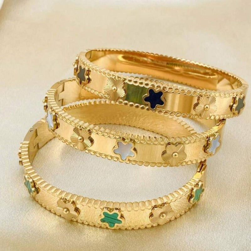 Wholesale Titanium Steel Inlaid Colorful Mother-of-Pearl 18K Gold Bracelet ACC-BT-Liyan002