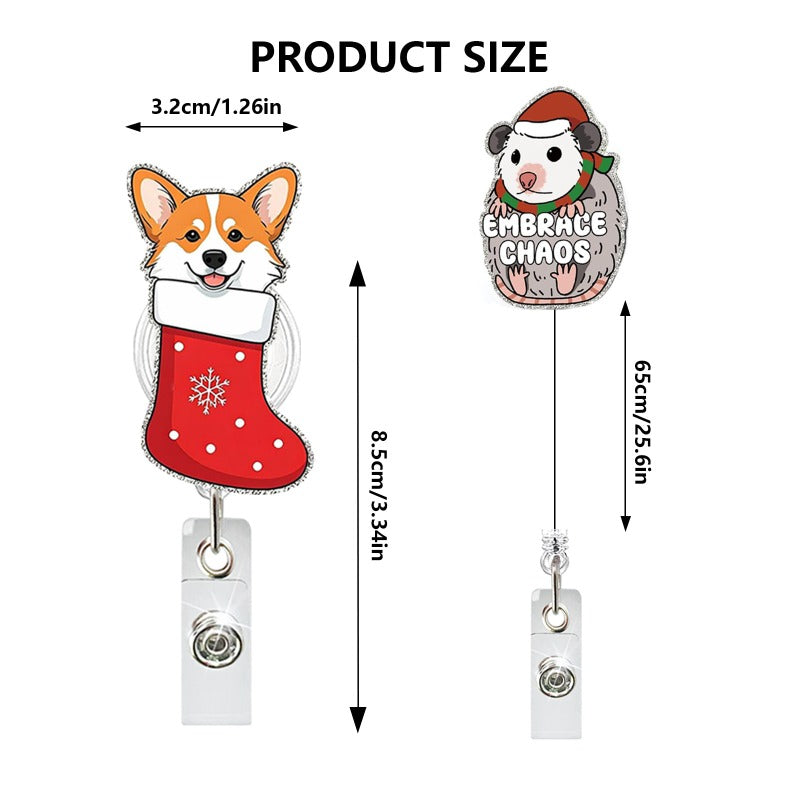 Wholesale Christmas Acrylic Glitter Christmas Tree Black Cat Retractable Badge Keychain ACC-KC-QiDing028