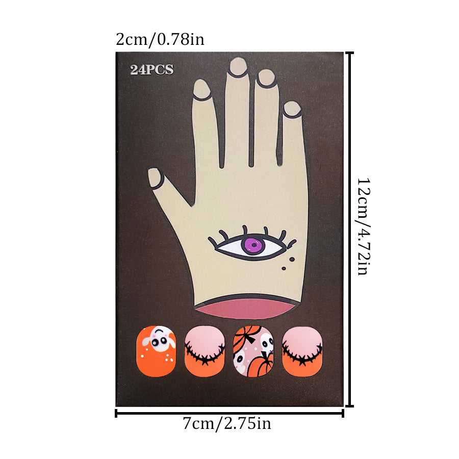Wholesale 24 Pieces/box Cute Pumpkin Ghost Halloween Frosted Press-on Nails Kits Nail Stickers ACC-NS-GuaiXL071