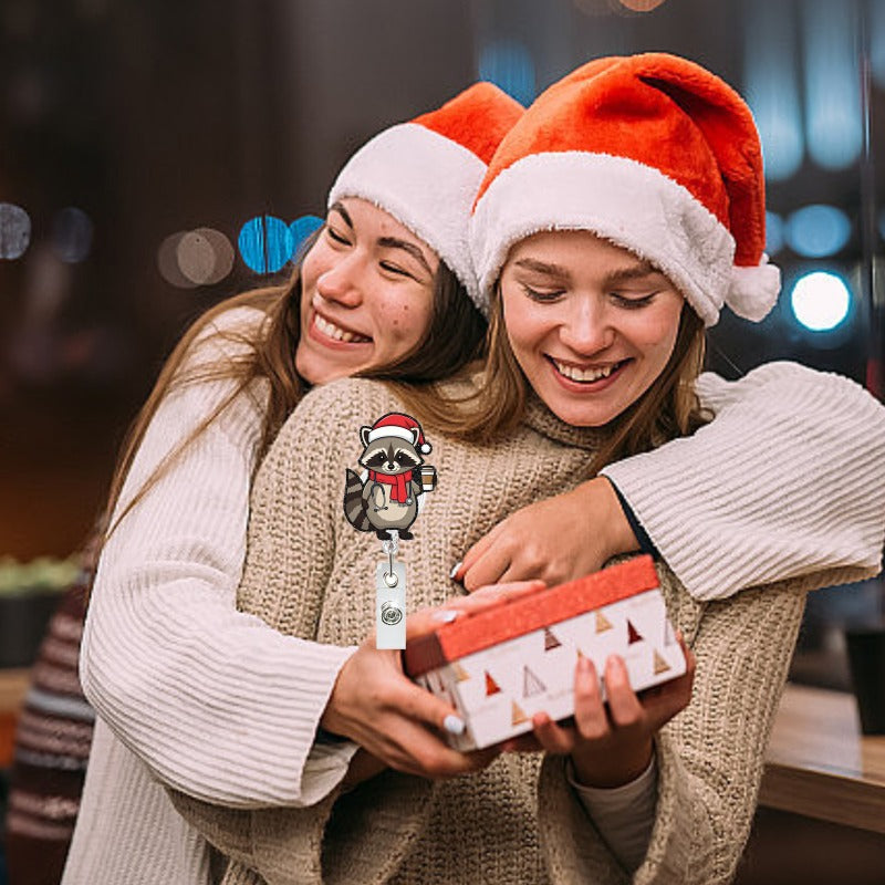 Wholesale Christmas Glitter Acrylic Cat Sloth Retractable Rotating Badge Keychain ACC-KC-QiDing030