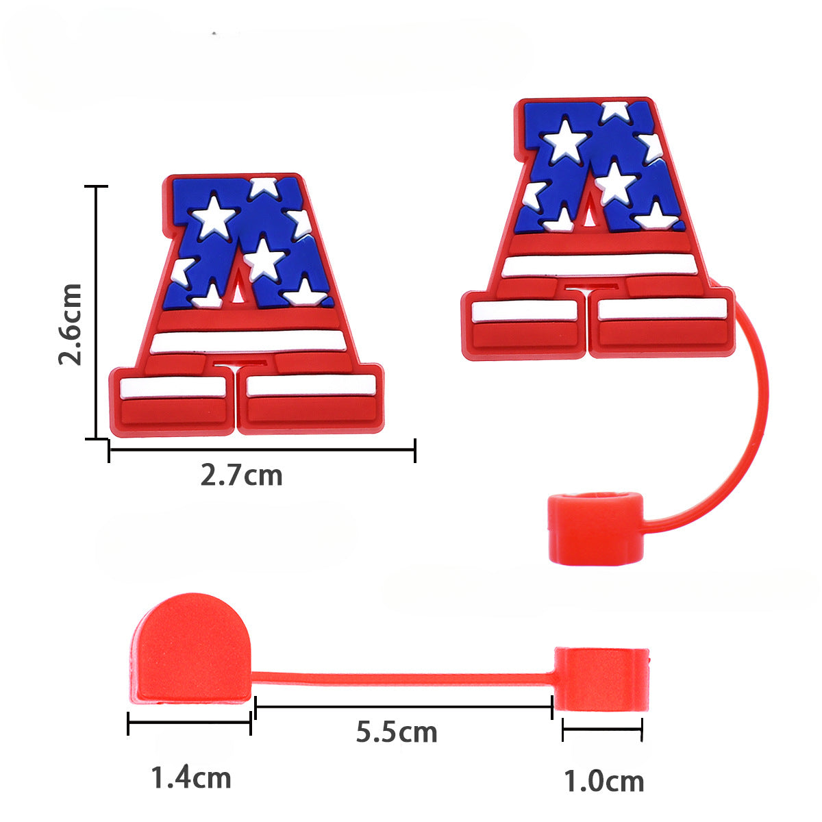 Wholesale Random Color 100pcs American Independence Day MOM Straw Tube Cap 10mm Soft Glue Straw Decoration Straw Cover ACC-SCR-RYY027