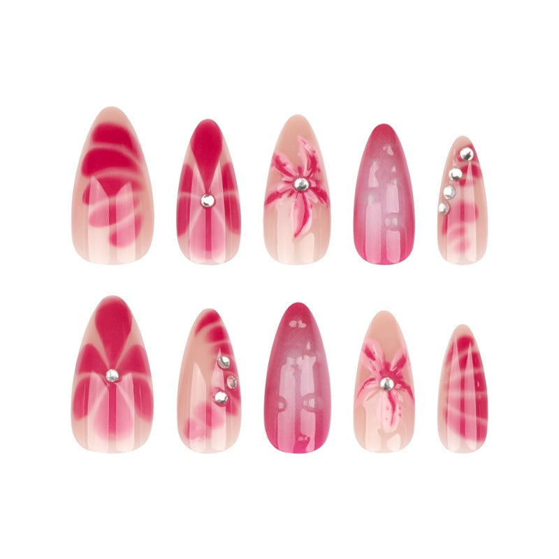 Wholesale 24 Pieces/box Rose Red Diamond Nails Kits Nail Stickers ACC-NS-LeFan198