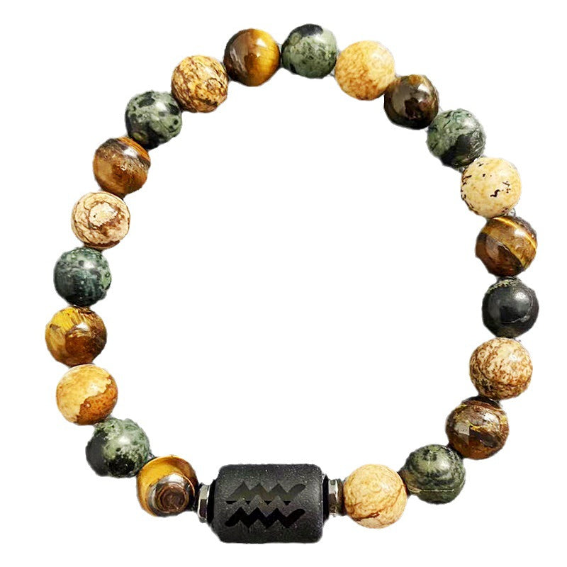 Wholesale 2pcs Zodiac Obsidian Natural Tiger Eye Stone Men's Beaded Bracelets ACC-BT-Xinc001
