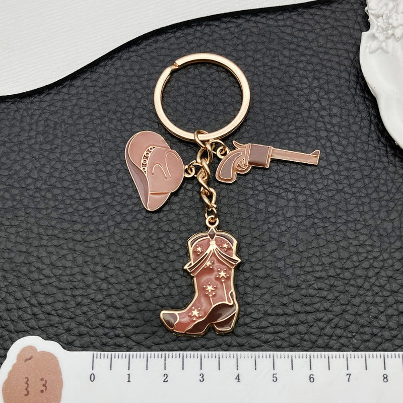 Wholesale Vintage Brown Western Cowboy Hat Boots Pistol Keychain ACC-KC-Luneng010