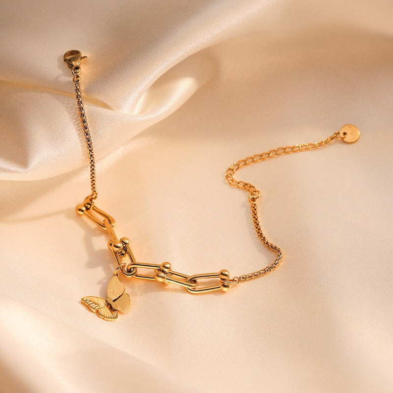 Wholesale All-match 18K Gold Plated Butterfly Titanium Steel Bracelet ACC-BT-AG005