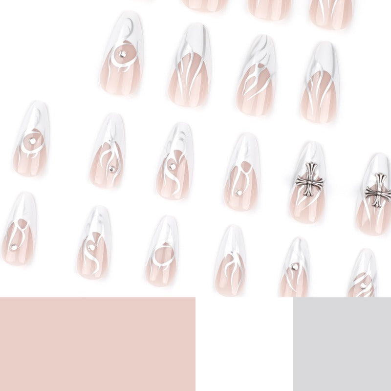 Wholesale 24 Pieces/box Cross Silver Flame Press-on Nails Kits Nail Stickers  ACC-NS-LeFan115