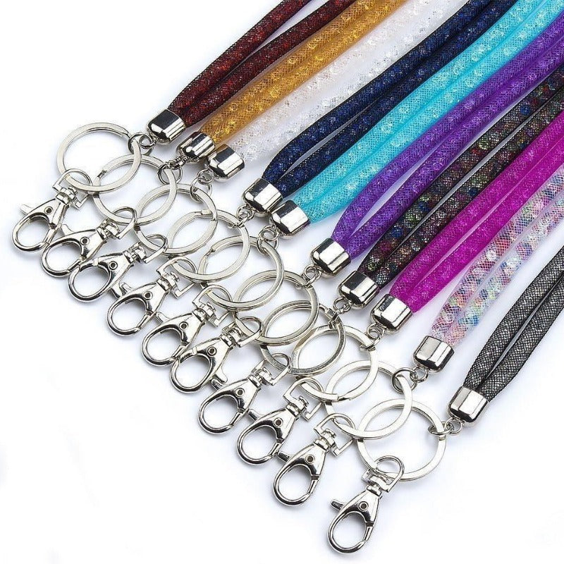 Wholesale Fishnet Rhinestone Lanyard Crystal Card Holder Lobster Keychain ACC-KC-LingYu001