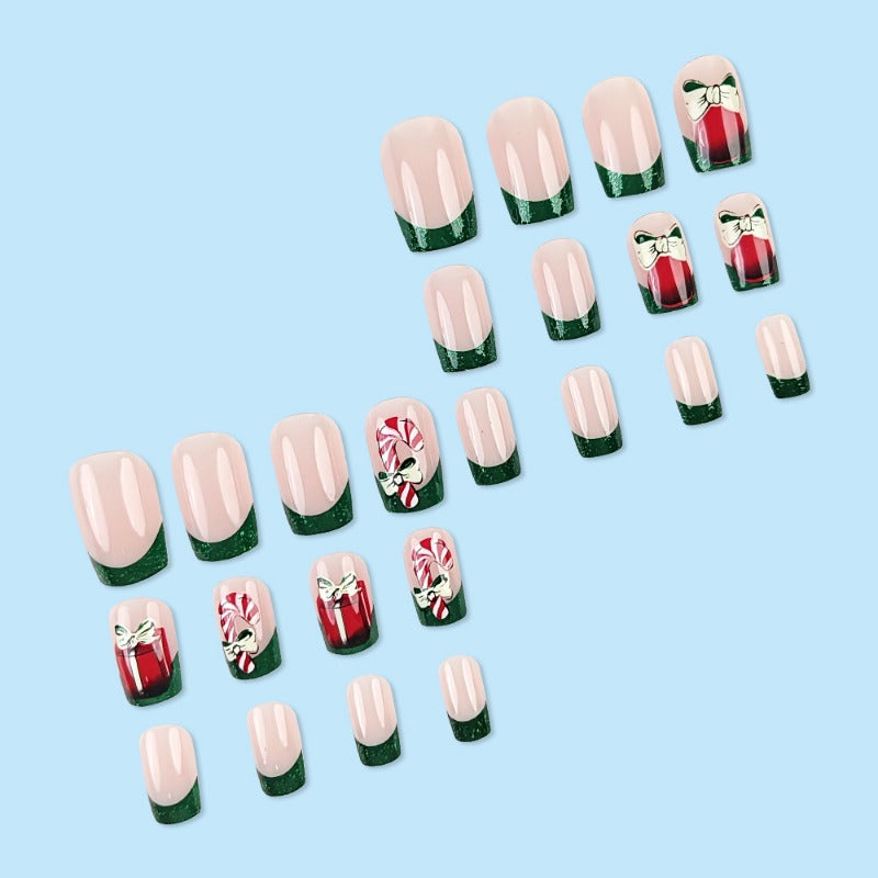 Wholesale 24 Pieces/box Christmas Green Bow Nails Kits Nail Stickers ACC-NS-QXJ027