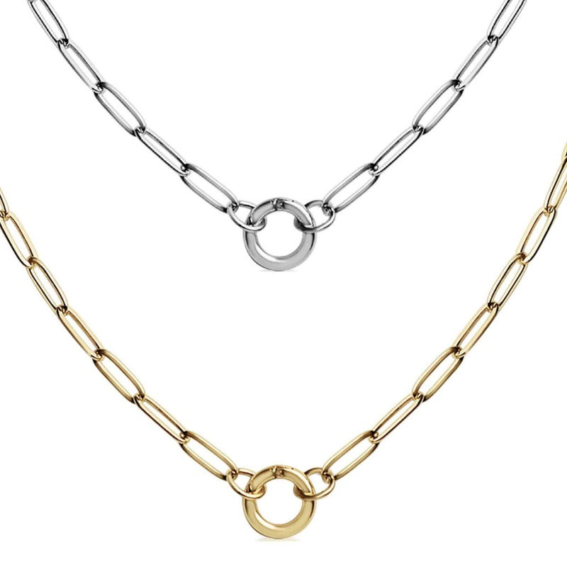 Wholesale Stainless Steel Paper Clip Circle Clavicle Necklaces ACC-NE-MS034