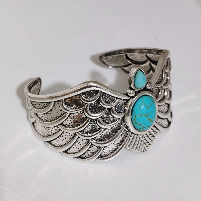 Wholesale Ethnic Style Old Silver Inlaid Turquoise Bracelet ACC-BT-JunJie026