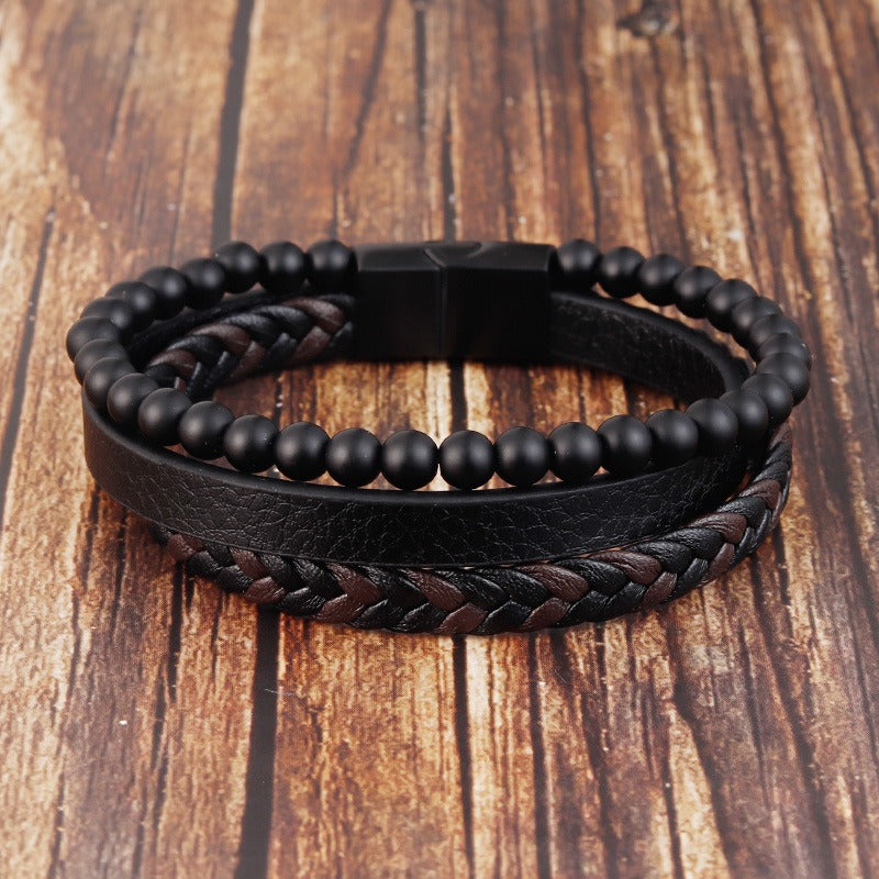 Wholesale Natural Stone Volcanic Stone Leather Bracelet ACC-BT-OSD004