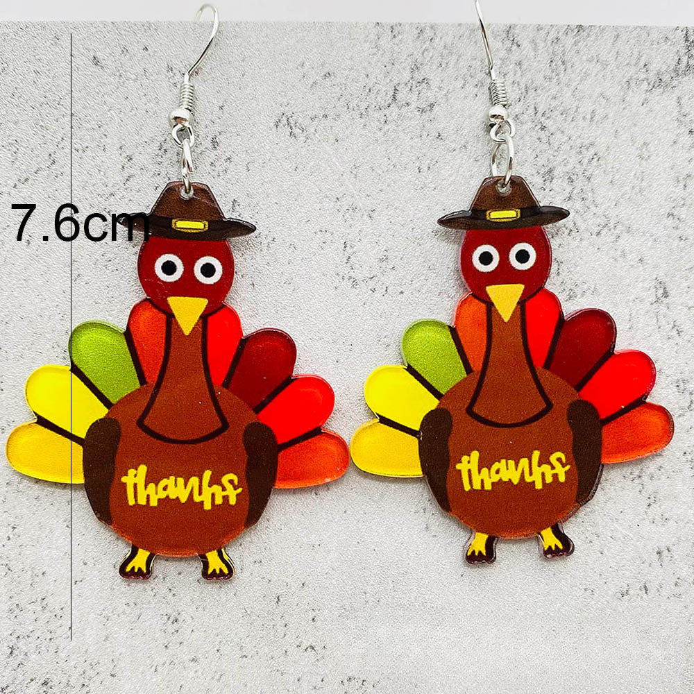 Wholesale Thanksgiving Day Turkey Acrylic Earrings Print Earrings ACC-ES-PuCi005