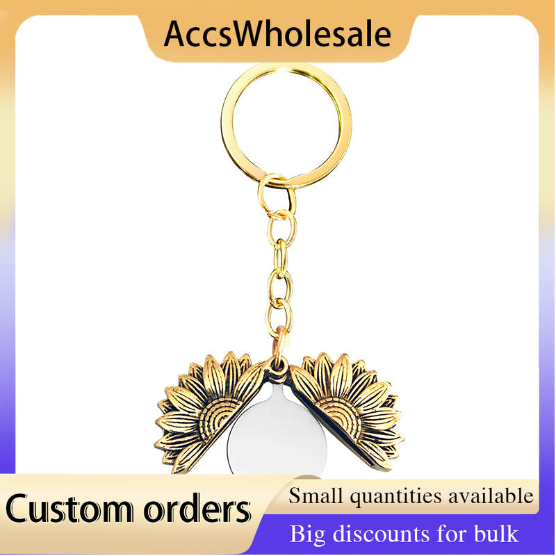 Custom Keychains with Laser Engraved Text or Logo - Sunflower Metal Keychain