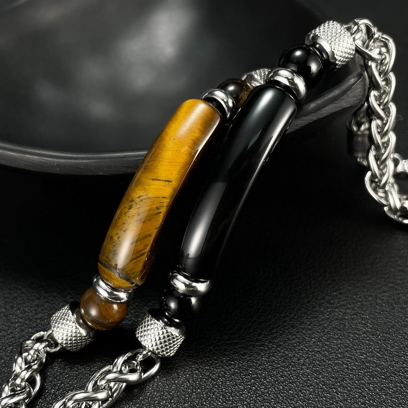 Wholesale Vintage Stainless Steel Chain Splicing Tiger Eye Stone Bracelet ACC-BT-OPK008