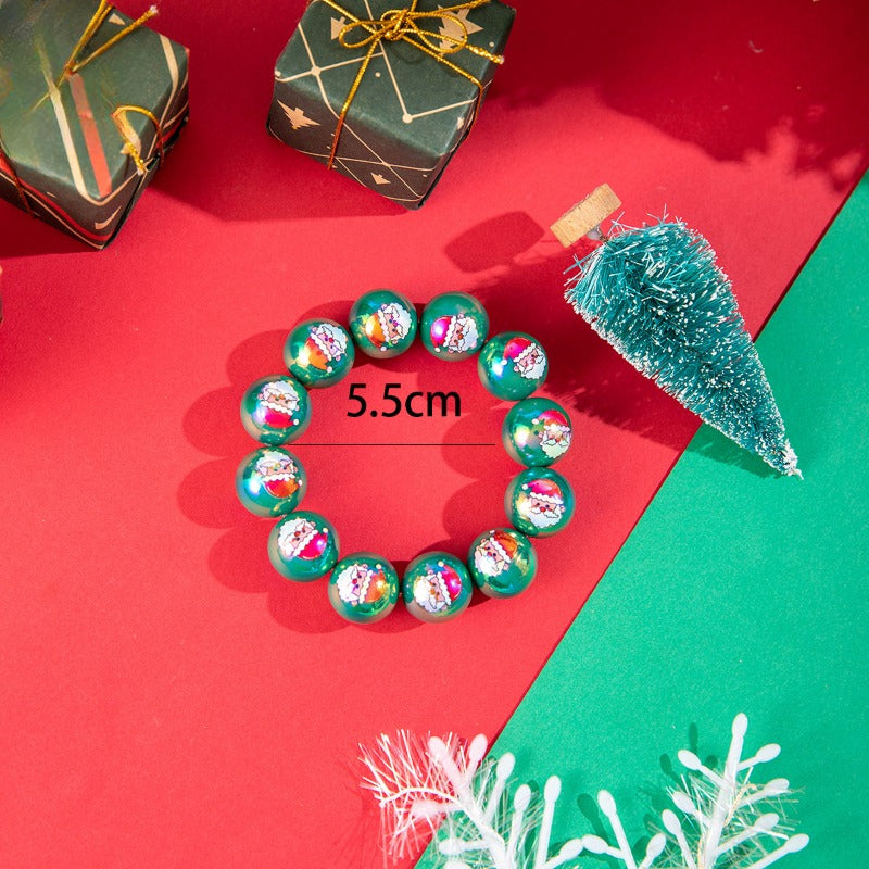 Wholesale Snowman Printed Resin Round Bead Elastic Christmas Bracelet ACC-BT-YongGe006