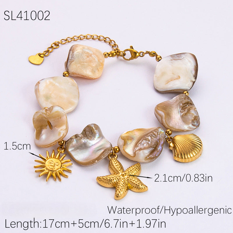 Wholesale 18k Gold Stainless Steel Shell Piece Ocean Pendant Necklaces Bracelet ACC-NE-YuHui010