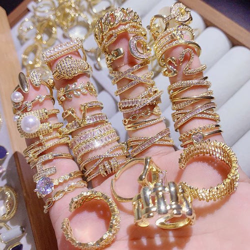 Wholesale Random Color 10pcs Irregular Zircon Open Adjustable Ring ACC-RS-Pabo004