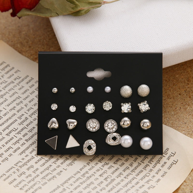 Wholesale 12pcs Zircon Heart Triangle Diamond Earrings Set ACC-ES-HanSJ004