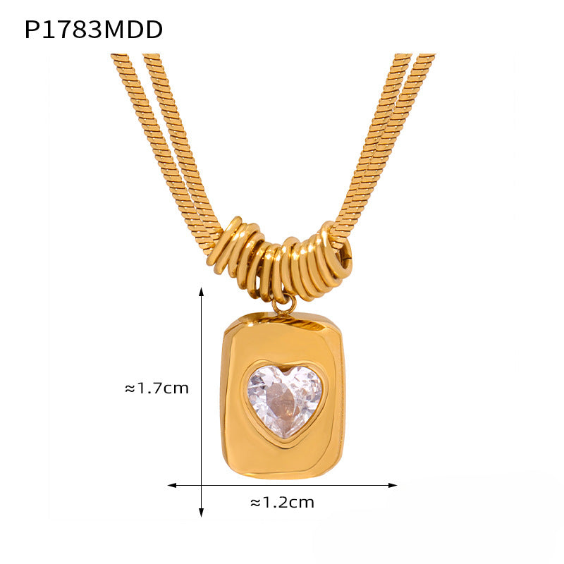 Wholesale Retro Geometric Peach Heart Love Pendant Clavicle Chain Snake Bone Chain Titanium Steel Necklace Choker Necklace ACC-NE-OMK001