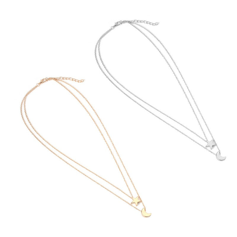 Wholesale Star Moon Pendant Short Simple Double Layer Clavicle Chain ACC-NE-zhiyu009