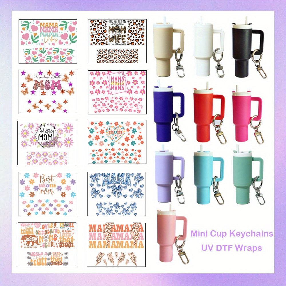 10pcs/16pcs/20pcs UV DTF Wraps for Mini Tumbler Cup Lipstick Holder Keychain, Cute Charms for Handbags And Backpack DIY Gift Cup Sticker Gift