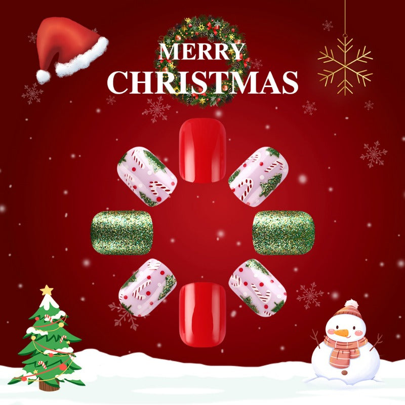 Wholesale 24 Pieces/box Christmas Red and Green Canes Nails Kits Nail Stickers ACC-NS-MiKe008