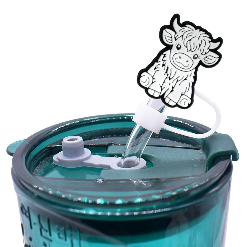 Wholesale Random 100pcs Cartoon Alpine Cow 10mm PVC Soft Straw Tube Cap ACC-SCR-RYY120